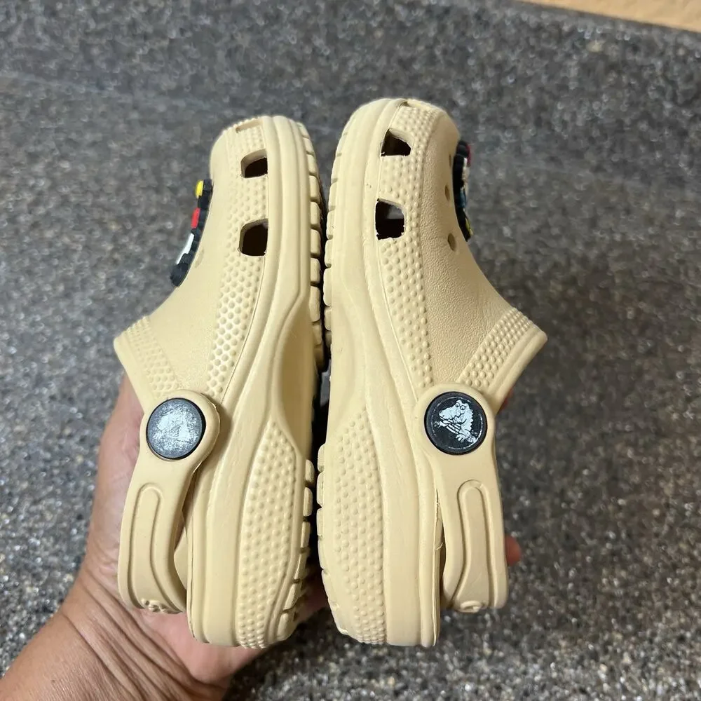 Crocs Iconic Comfort Little Kids Size 9 Mustard Clogs wt Jibbitz Slip On Outdoor